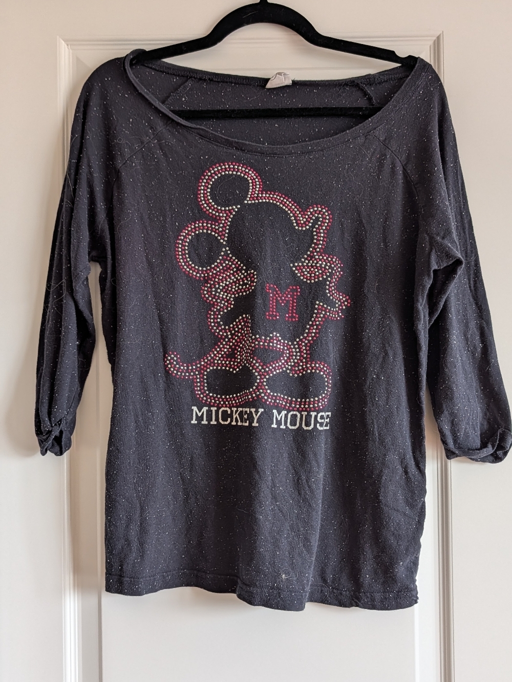 Disney x Fox Collab Long-Sleeve Mickey Mouse Rhinestone Top Size M Rare